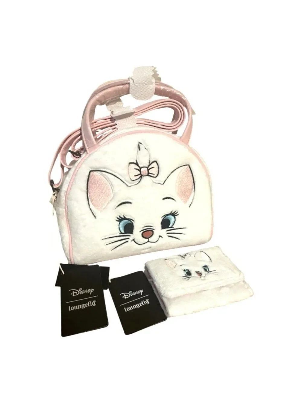 Loungefly Disney Marie Furry Dome Purse & Wallet Faux Fur Kitty White Cat NWT